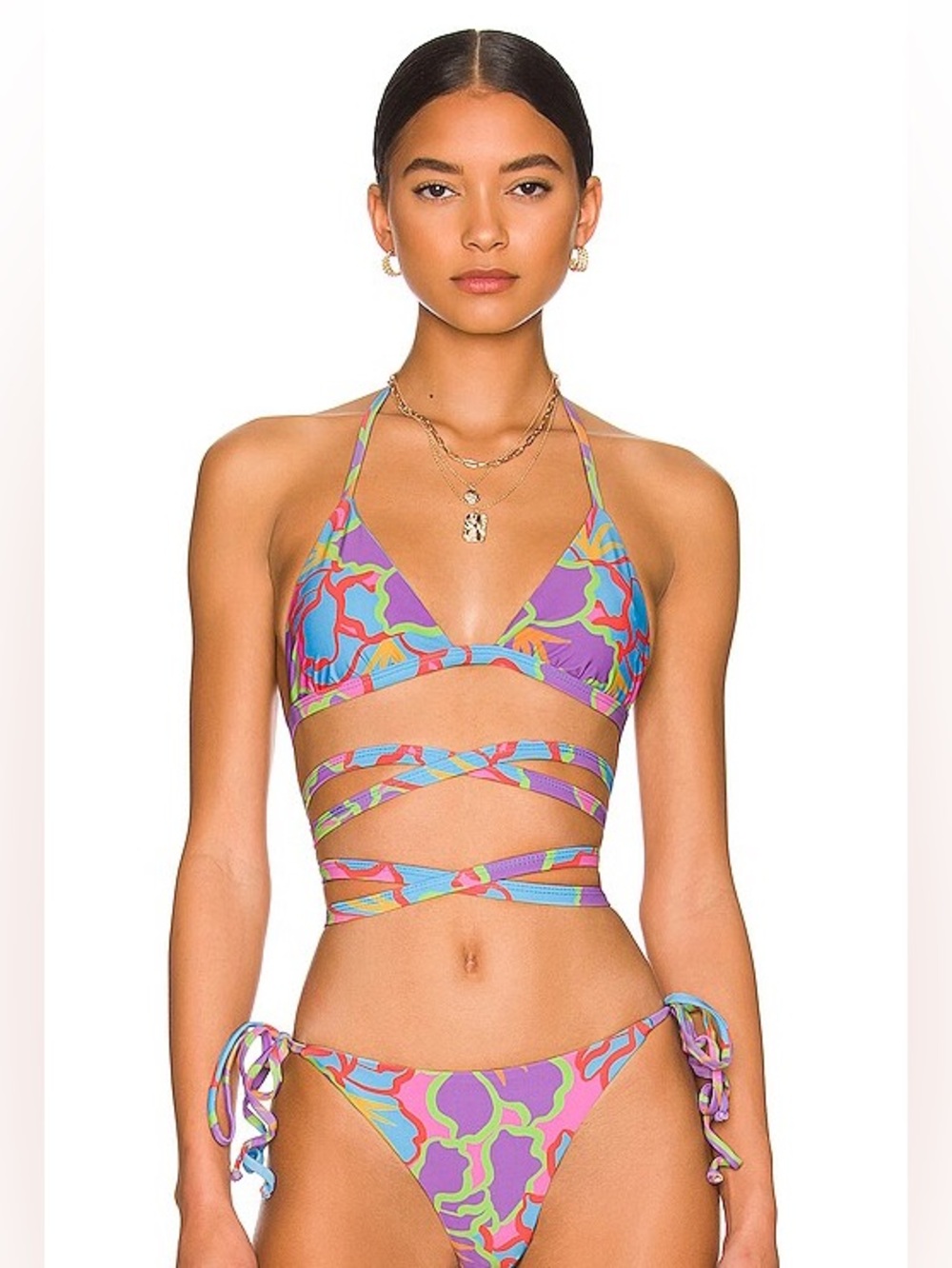 Beach Riot x Revolve Winnie Bikini Top In Purple Multi Print Small